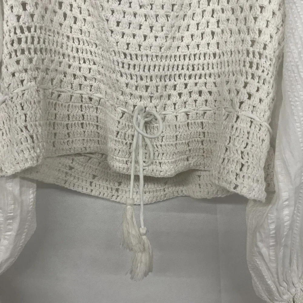 new sz Large L FREE PEOPLE MEGAN CROCHET TOP IVORY WHITE VICTORIAN OPEN BACK